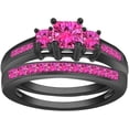 thumbnail image 1 of Rag Jewels 925 Sterling Silver 2.20 Ct Princess Cut Pink Sapphire Wedding Engagement Thanksgiving Christmas Bridal Ring Set 14K Black Gold Plated For Women's -7.5, 1 of 1