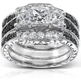 thumbnail image 1 of Rag Jewels 925 Sterling Silver 2.40 Ct Princess Cut White & Black Diamond Wedding Engagement Valentine's Anniversary Christmas Bridal Ring Set 14K White Gold Plated For Women's -7.5, 1 of 4