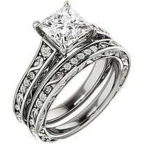Rag Jewels 925 Sterling Silver 2.84 Ct Princess Cut White Diamond Wedding Engagement Thanksgiving Christmas Bridal Ring Set 14K White Gold Plated For Women's -5