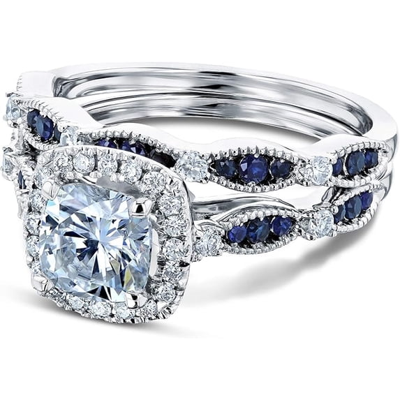 Rag Jewels 925 Sterling Silver 3.00 Ct Cushion Cut Aquamarine & Diamond Blue Sapphire Wedding Engagement Bridal Ring Set 14K White Gold Plated For Women's -9