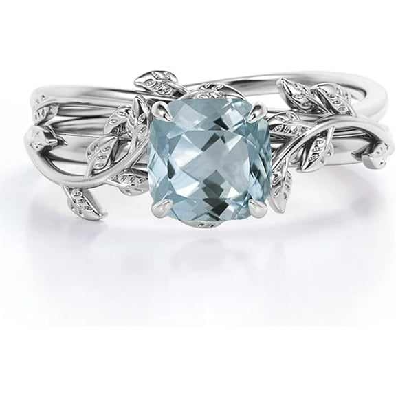 Rag Jewels 925 Sterling Silver 3.00 Ct Cushion Cut Aquamarine & Diamond Wedding Engagement Christmas Bridal Ring Set 14K White Gold Plated For Women's -6