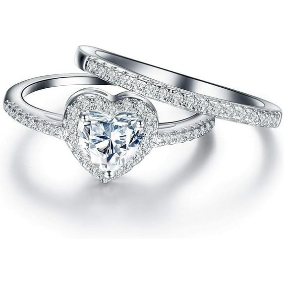 Rag Jewels 925 Sterling Silver 3.00 Ct Heart Cut Diamond Wedding Engagement Christmas Bridal Ring Set 14K White Gold Plated For Women's -7
