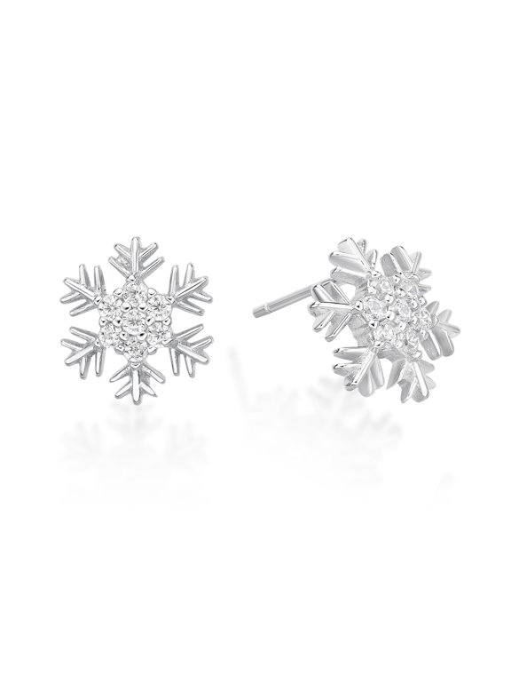 925 Sterling Silver Snowflake Diamond Cluster Stud Earrings for Women, Rhodium Plated CZ Christmas Jewelry