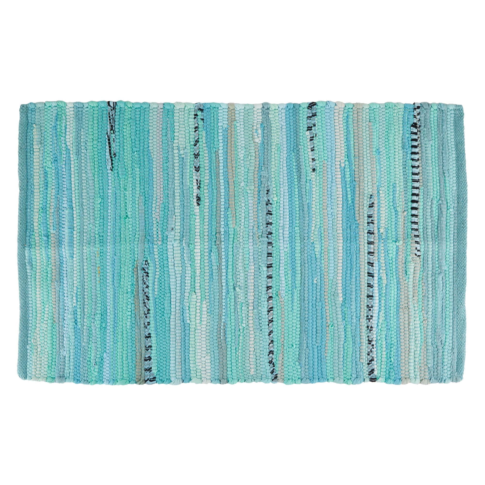 Aqua Handmade Reversible Cotton Rectangular Rug 31.5" x 19.5"
