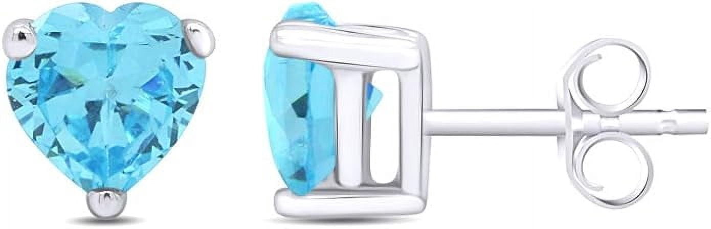 Rag&nbsp;&nbsp;Jewels 925 Sterling Silver 1.15 Ct Heart Cut Aquamarine Push Back Stud Earring's 14K White Gold Plated For Women's