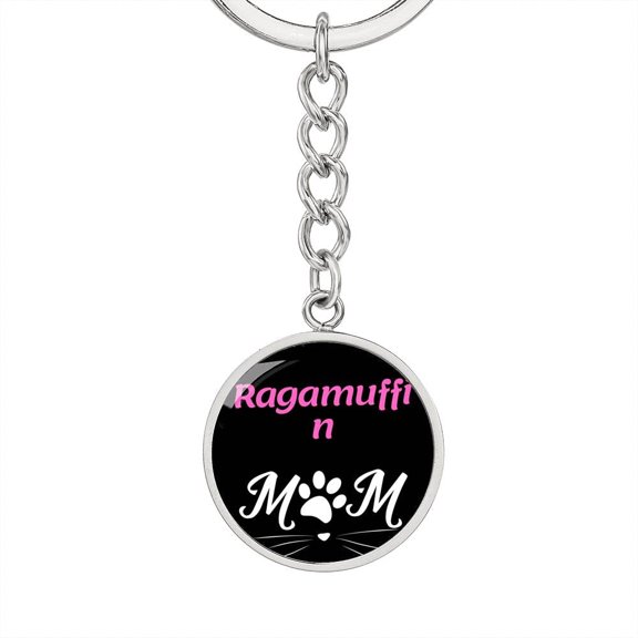 Ragamuffin Cat Mom Keychain Stainless Steel or 18k Gold Circle Pendant