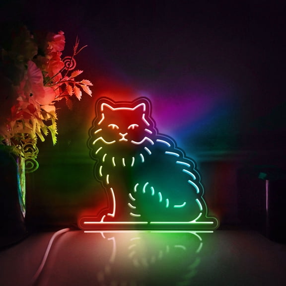 Ragamuffin Pet Cat Led Light Box, Dimmable Neon-Like Light Signs USB Power for Wall Decor Bedroom Decoration, Color Flow Effect (WxH) 16"x15"