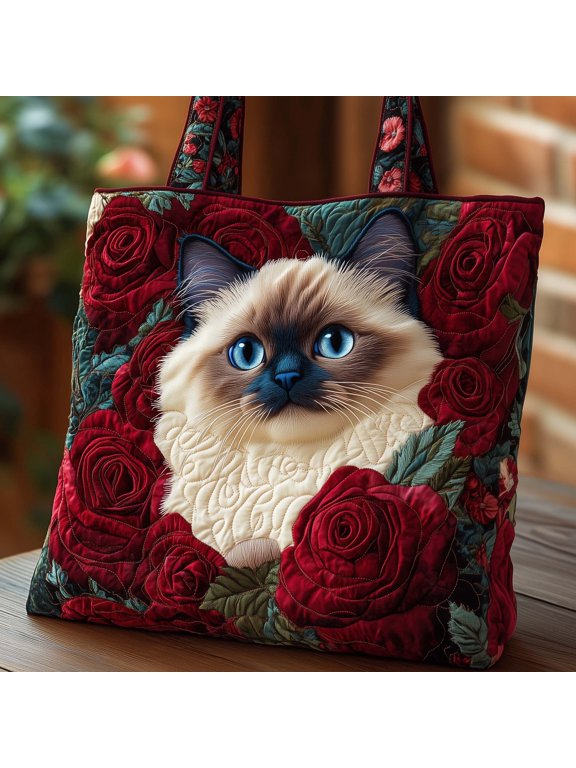 Ragdoll Bloom Quilted Tote Bag, Stylish Shoulder Bag for Shopping and Weekend Travel