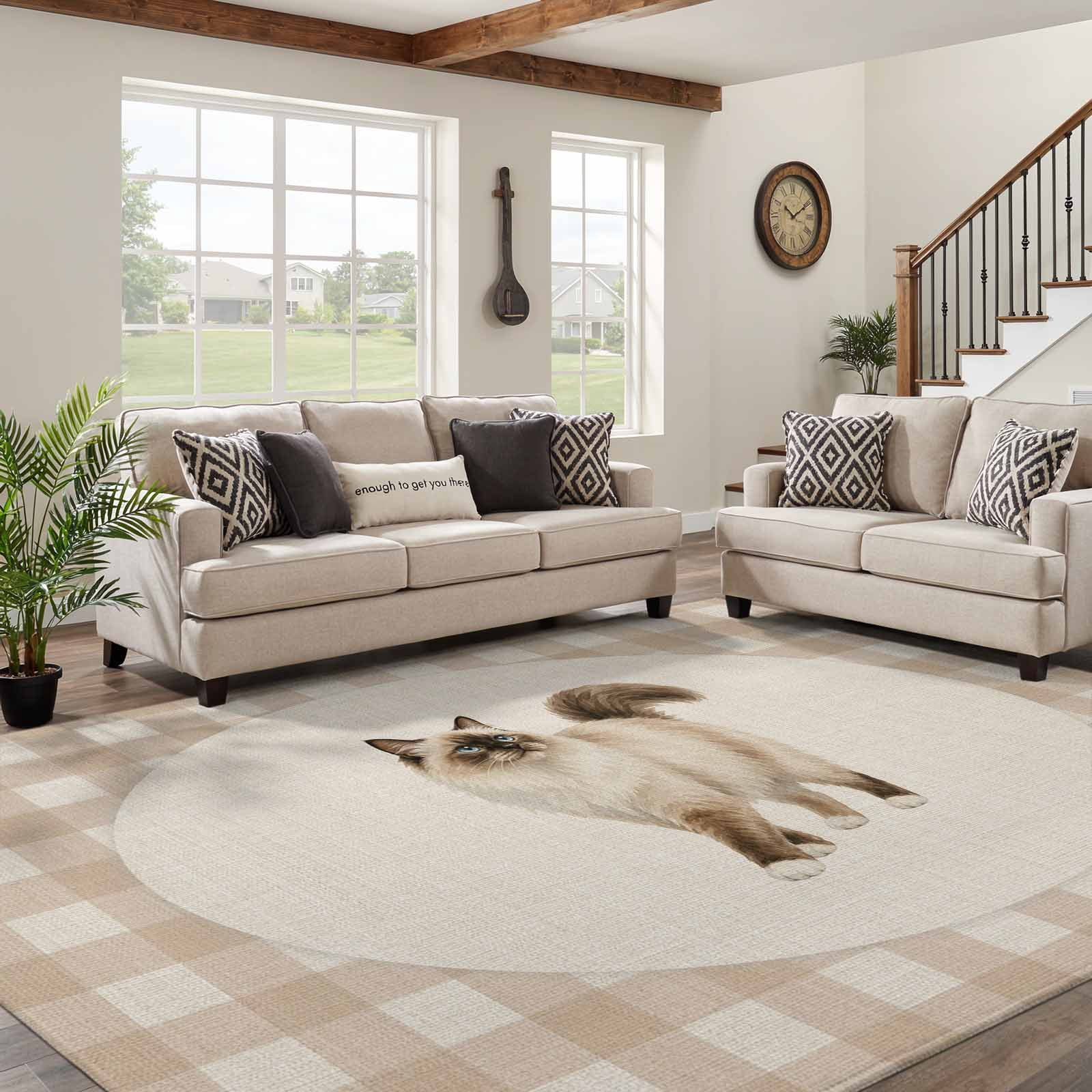 Rat Area Rug Ragdoll Cat 8x10 Area Rug Living Room Rugs Retro Modern Cat Linen Plaid ...