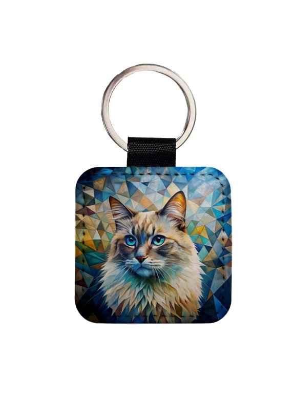 Ragdoll Cat Abstract Art Faux Leather Square Keychain