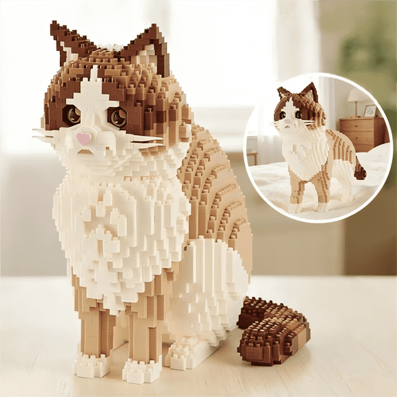 Ragdoll Cat Building Blocks Set, 2 Pose Micro Brick Pet Decor Models, Creative Birthday Gift, Home Office Table Centerpiece