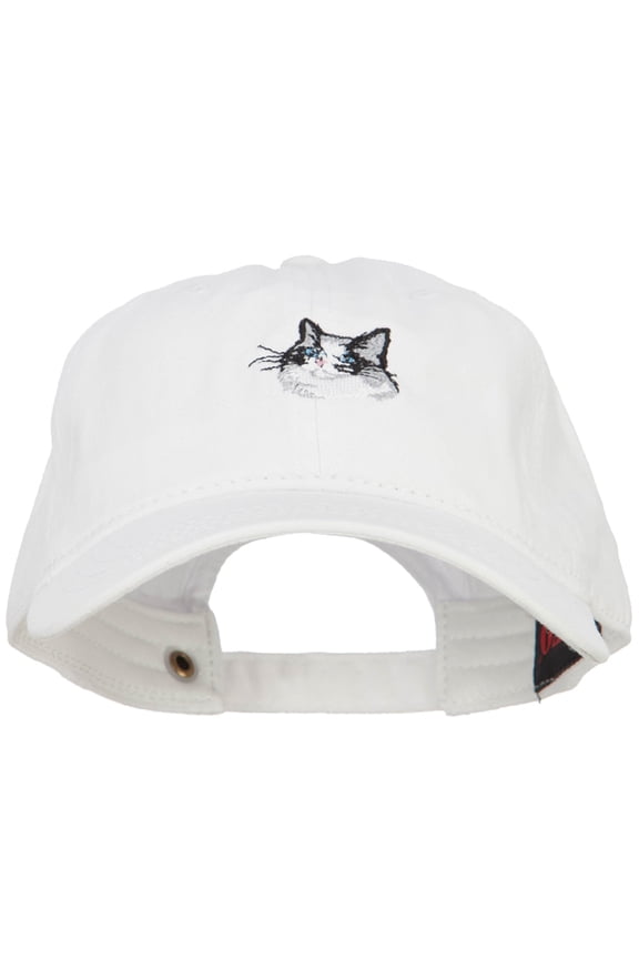 Ragdoll Cat Head Embroidered Washed Cotton Twill Cap - White OSFM