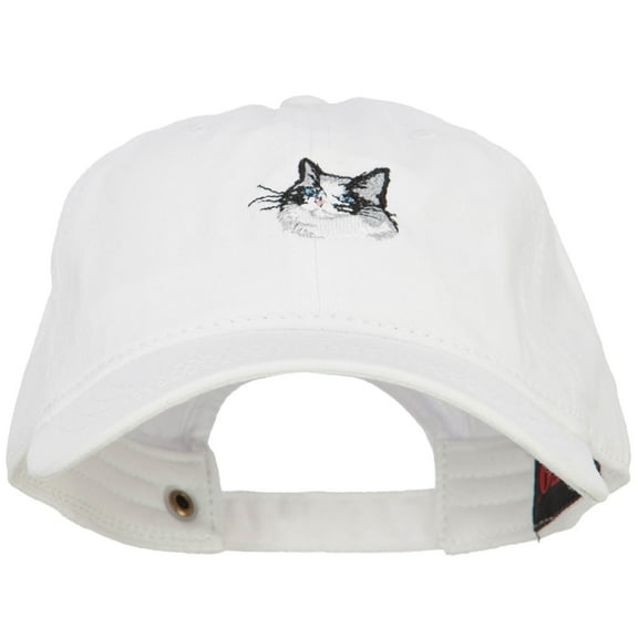 Ragdoll Cat Head Embroidered Washed Cotton Twill Cap - White OSFM