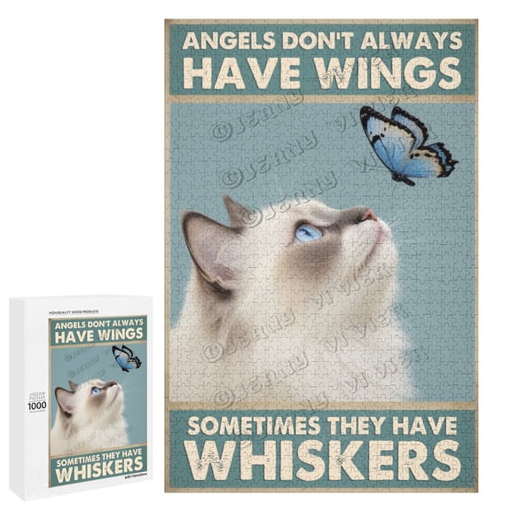 Ragdoll Cat Jigsaw Puzzles 1000 Pieces for Adults, Cute Cat Jigsaw Puzzles, Pet With Butterfly Funny Puzzles for Friends Family Activity Game Nights