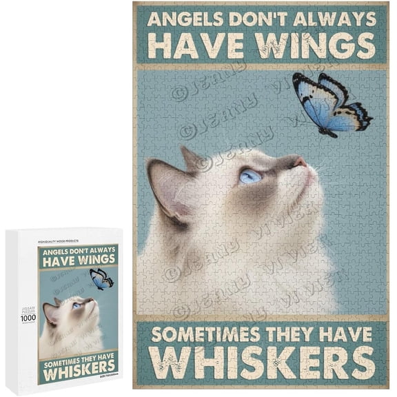 Ragdoll Cat Jigsaw Puzzles 1000 Pieces for Adults, Cute Cat Jigsaw Puzzles, Pet with Butterfly Funny Puzzles for Friends Family Activity Game Nights
