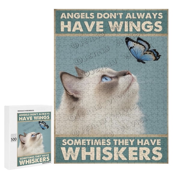 Ragdoll Cat Jigsaw Puzzles 500 Pieces for Adults, Cute Cat Jigsaw Puzzles, Pet With Butterfly Funny Puzzles for Friends Family Activity Game Nights