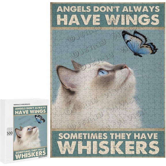 Ragdoll Cat Jigsaw Puzzles 500 Pieces for Adults, Cute Cat Jigsaw Puzzles, Pet with Butterfly Funny Puzzles for Friends Family Activity Game Nights