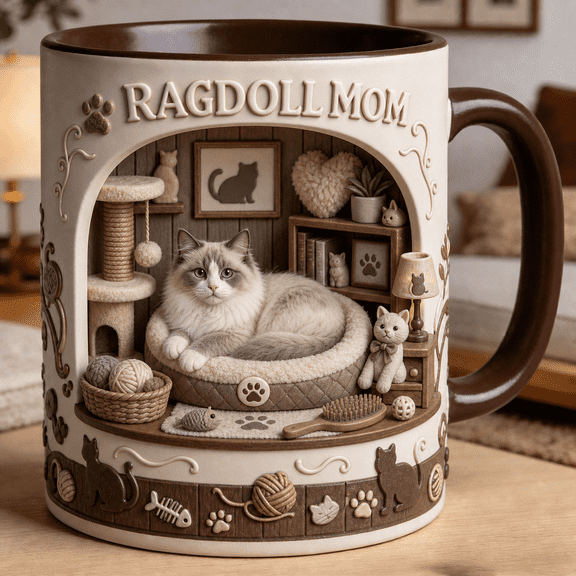 Ragdoll Cat Mug for Ragdoll Mom, Cozy Cat Lover Coffee Mug Gift