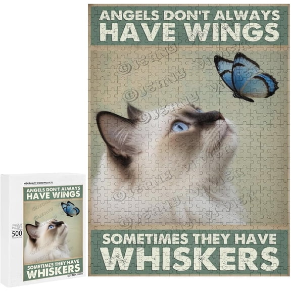 Ragdoll Cat Puzzles for Adults 500 Pieces, Kitten Puzzle Cat with Butterfly, Funny Cat Jigsaw Puzzles Kitty Decor