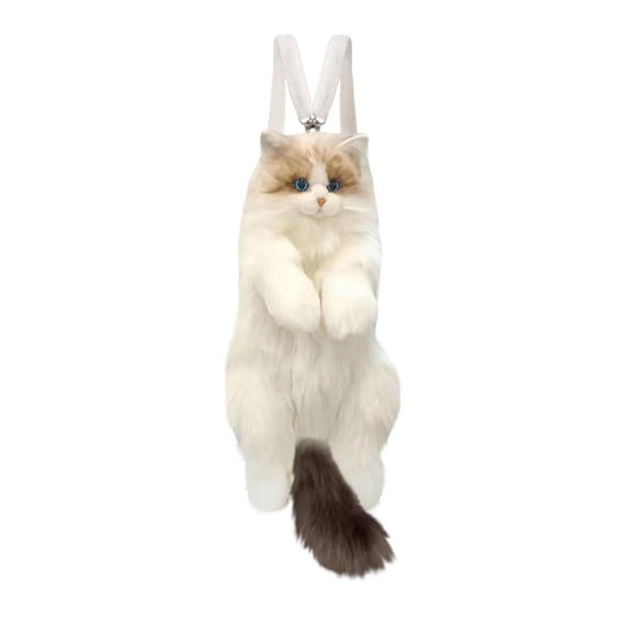 Ragdoll Cat Shaped Backpack - Handcrafted Stuffed Animals Plush Bag with Adjustable Shoulder, Crossbody, and Handbag Straps