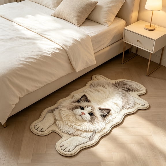 Ragdoll Cat Shaped Plush Rug, Soft Polyester Floor Mat for Bedroom Bathroom Entryway Home Decor(23.62x15.74 in)