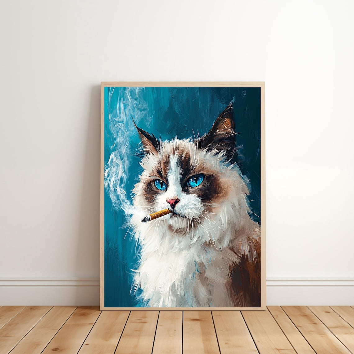 Ragdoll Cat Smoking, Modern Wall Decor, Cat Smoking A Cigarette, Cat ...