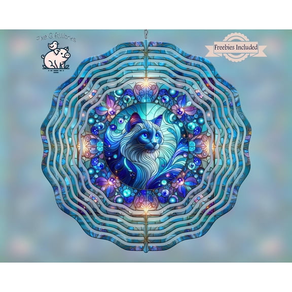 Ragdoll Cat Stained Glass 3D Wind Spinner Kinetic Garden Decor