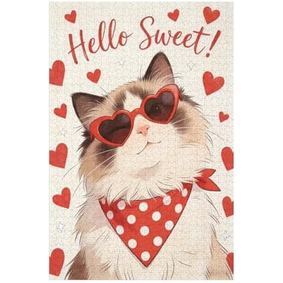 Ragdoll Cat Valentine 500 Piece Jigsaw Puzzle for Adults, Romantic Cat Artwork, Couples Game and Holiday Activity