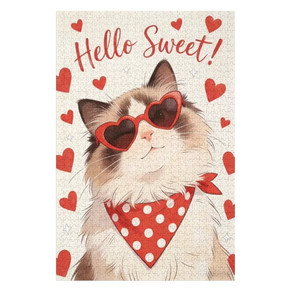 Ragdoll Cat Valentine’s Day 500 Piece Jigsaw Puzzle for Adults, Cat Puzzle for Family Night and Couples Game, Fun Brain Challenge and Romantic Decor, Finished Size 20.5 x 15 IN