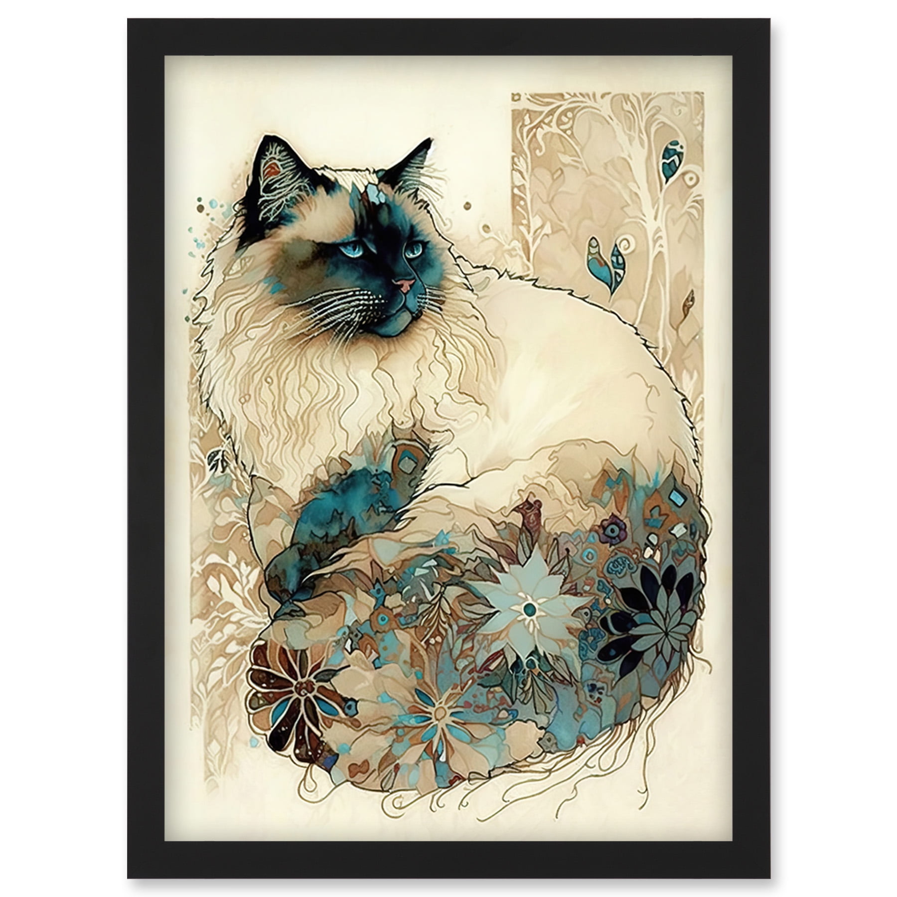 Ragdoll Cat with Floral Pattern Tail Modern Watercolour Illustration ...
