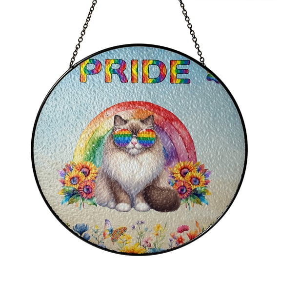 Ragdoll Celebrates Rainbow Pride Month LGBT LGBTQ+ Stained Glass Suncatcher Cat Lover Kitten Owner Gifts Idea Window Hanging Sign Decor - 01003