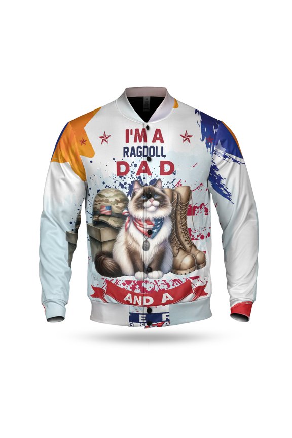 I'm a Ragdoll Dad and a Veteran, Nothing Scares me Happy Father's Day All Over Print 3D Baseball Jacket Cat Lover Kitten Owner Gifts Idea Bomber Jacket Softball - 00006