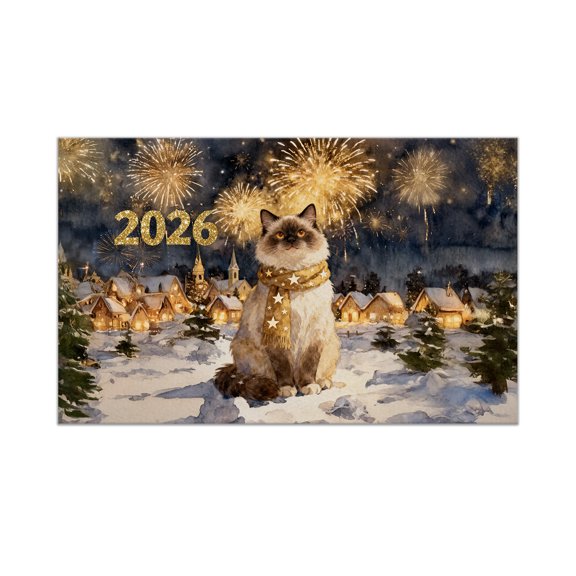 Ragdoll Happy New Year 2026 with Fireworks on New Year's Eve Doormat Cat Lover Kitten Owner Gifts Idea Indoor Outdoor Welcome Mat - 12022