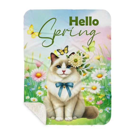Ragdoll Hello Spring Time Flower Floral Nature Cozy Sherpa Blanket Cat Lover Kitten Owner Gifts Idea Warm Soft Throw Blanket - 02031