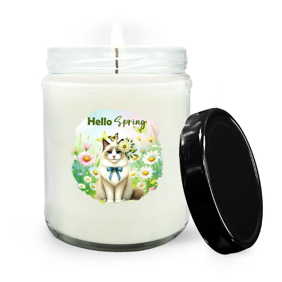 Ragdoll Hello Spring Time Flower Floral Nature Soy Wax Candle Cat Lover Kitten Owner Gifts Idea 16oz White Vanilla Candle - 02031