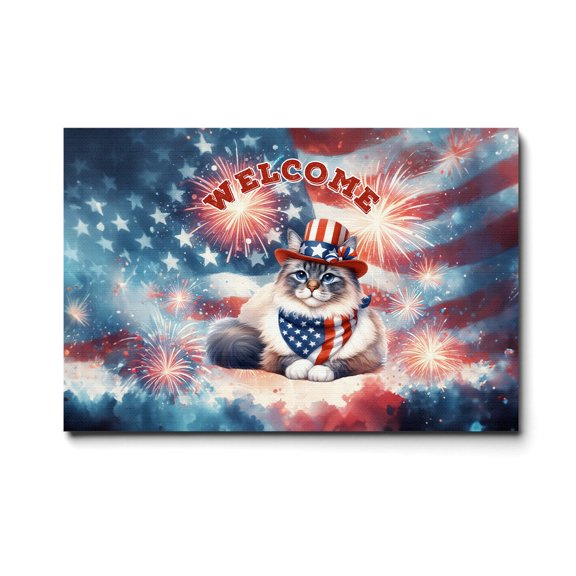 Ragdoll Patriotic Welcome for 4Th of July Independence Day Horizontal Matte Canvas Poster Cat Lover Kitten Owner Gifts Idea Wall Art Home Decor - 00010