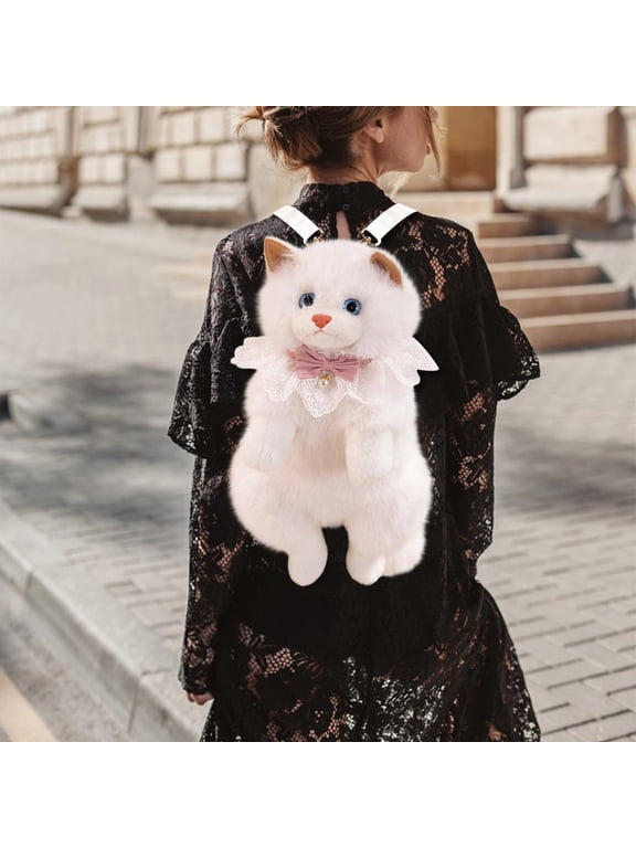 Ragdoll Plush Backpack | Kitty Double Shoulder Bag | Cute Stuffed Rucksack, Adjustable Straps, Soft Comfortable Material | Pink | Cat Doll Purse