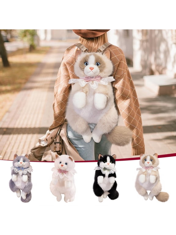 Ragdoll Plush Backpack | Kitty Double Shoulder Bag | Cute Stuffed Rucksack, Adjustable Straps, Soft Comfortable Material | Pink | Cat Doll Purse