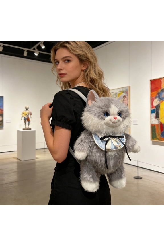 Ragdoll Plush Toy Backpack Cute Kitty Doll Bag for s Adjustable Shoulder Strap Travel Gift(Gray)