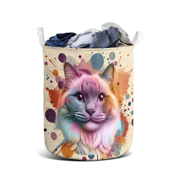 Ragdoll Portrait Watercolor Vintage Retro Styles Foldable Laundry Basket Cat Lover Kitten Owner Gifts Idea Organizer Storage with Handles - 00001
