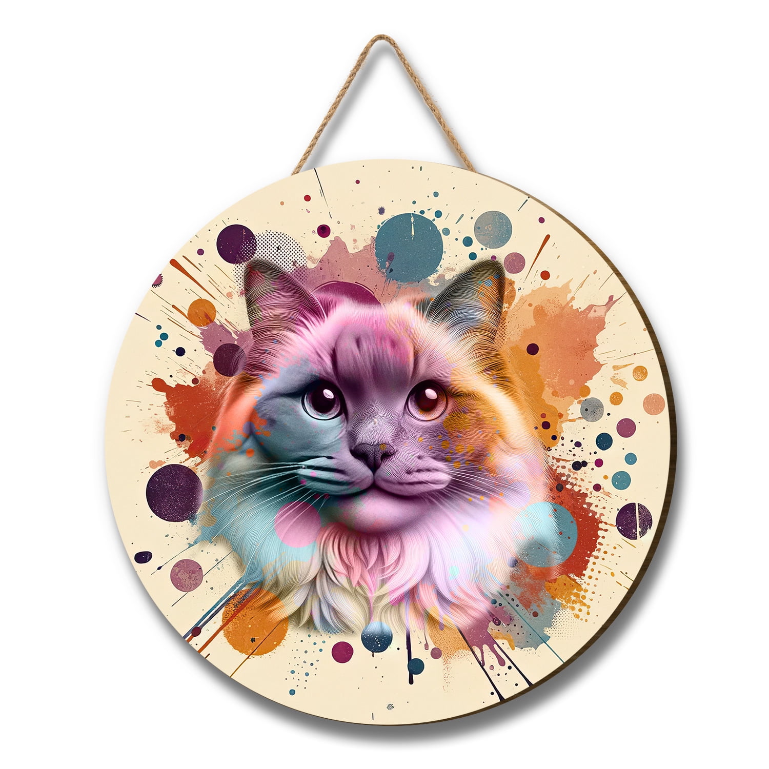 Ragdoll Portrait Watercolor Vintage Retro Styles Round Wood Sign Cat ...