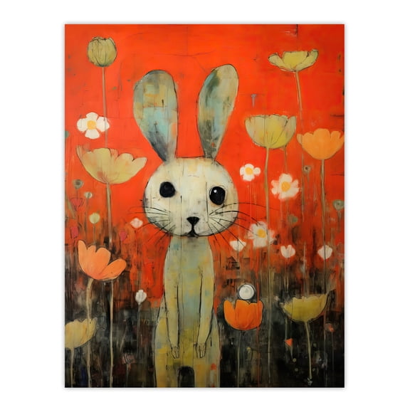 Ragdoll Rabbit In Coral Wildflower Meadow Unframed Wall Art Print Poster Home Decor Premium