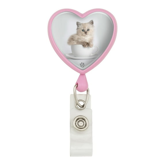 Ragdoll Tiffany Cat Kitten Tea Cup Ride Heart Lanyard Retractable Reel Badge ID Card Holder