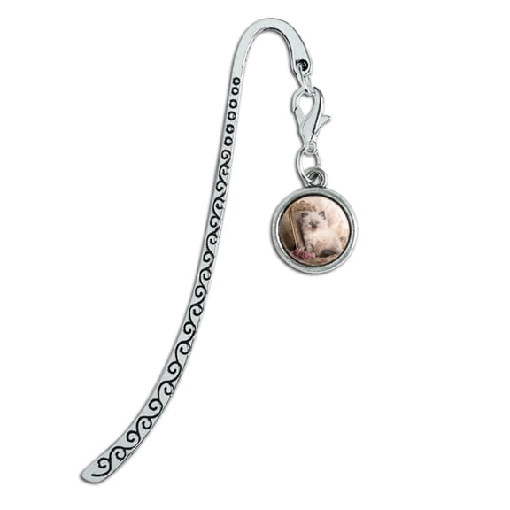 Ragdoll Tiffany Cat Kitten Victorian Roses Metal Bookmark Page Marker with Charm