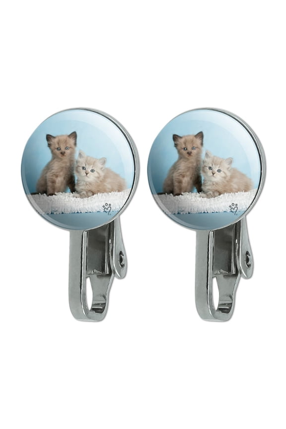 Ragdoll and Tiffany Kitten Cat Friends Novelty Clip-On Stud Earrings