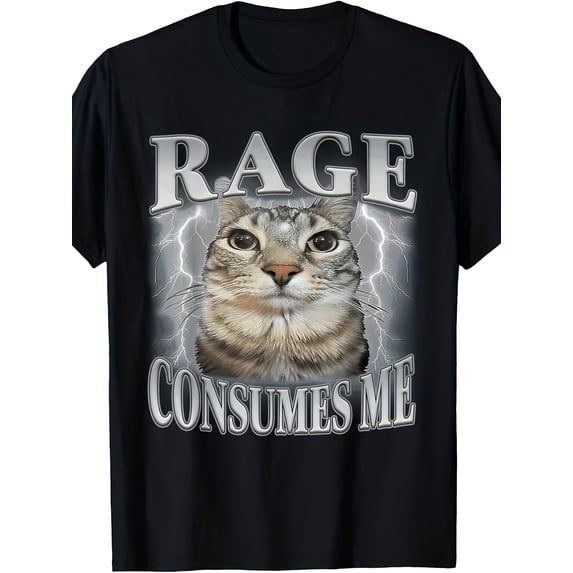 Rage Consumes Me Cat Print Graphic T-Shirt for Men Women Casual Cotton Short Sleeve Tee, Funny Shirts, Mens Graphic T-shirts, Cotton Tshirts for Men, 100% Cotton,