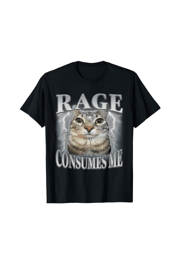Rage Consumes Me Funny Silly Staring Cat Meme T-Shirt for Women and Men - Graphic Cat Face Design