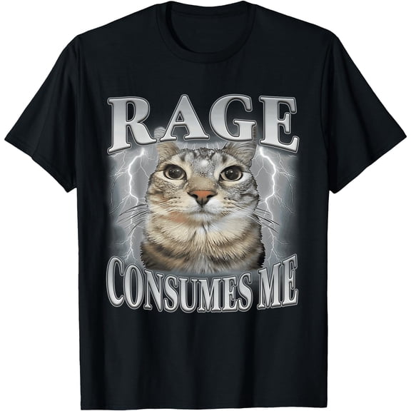 Rage Consumes Me Funny Silly Staring Cat Meme Women Men T-Shirt