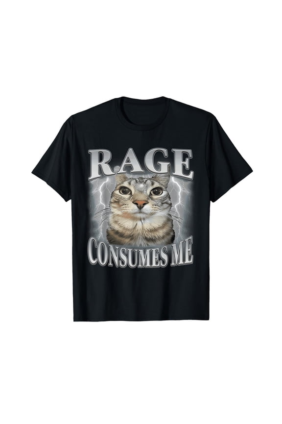 Rage Consumes Me Funny Silly Staring Cat Meme Women Men T-Shirt