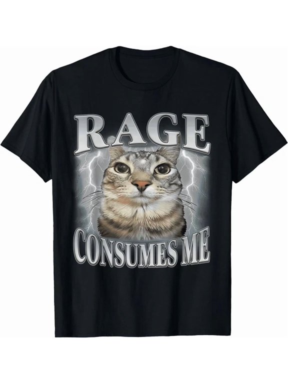 Rage Consumes Me Funny Silly Staring Cat Men T-Shirt, Unisex T-Shirt